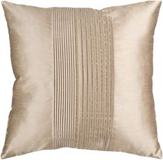 a beige pillow with pleated stripes on the front and back, along with a white background