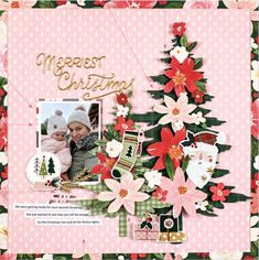 a christmas card with flowers and a tree in the center, surrounded by other cards