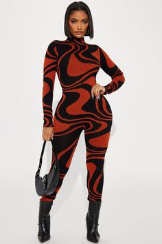 Sweater Jumpsuit Mock Neck Long Sleeve Back Zipper Legging Stretch Disclaimer Pattern Placement May Vary 70% Rayon 30% Nylon Imported | Tap In Sweater Jumpsuit in Black size XS by Fashion Nova Zipper Leggings, One Piece Jumpsuit, Going Out Looks, Spice It Up, Mock Neck Long Sleeve, Sweater Jumpsuit, Black White Fashion, Jumpsuit Fashion, White Fashion