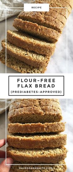 four pictures showing different types of breads with the words flour free and prediates approved