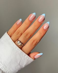 Spring Nails Designs: 38 Trendy And Instagrammable Spring Nails You Have to Try Baby Blue Nails, Nails Yellow, Summery Nails, French Tip Acrylic Nails, Blue French, Cute Gel Nails, Short Acrylic Nails Designs