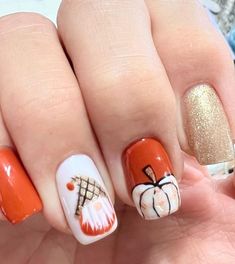 Christine Che on Instagram Fall And Halloween Nail Designs, Thanksgiving Gnome Nails, Thanksgiving Nails Turkey, Short Nails Ideas Fall, Fall Gnome Nails, Pumpkin Nail Ideas, Gnome Nails, Ongles Halloween, Moms Nails