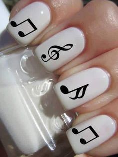 Music Note Nails, Music Nail Art, Music Nails, Nail Art Designs Diy, Her Nails, White Nail, Cute Nail Art, Musical Notes, Beautiful Nail Art