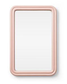 a square mirror with a pink frame on the front and back sides, against a white background