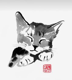 a black and white drawing of a cat