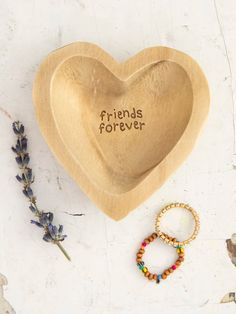 Wooden Heart Trinket Jewelry Dish - Friends Forever-view 1 Wooden Dishes, Trinket Jewelry, Heart Dish, Wood Burner, Meaningful Messages, Gift For A Friend, Wooden Heart, Cute Stationery, Sweet Gifts