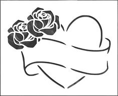 a heart with roses and a ribbon on it