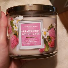 Strawberry Pound Cake 3 Wick Candle From Bath And Body Works 14.5 Ounces. This Smells Exactly Like The Body Care Line With Notes Of Fresh Picked Strawberries, Golden Shortcake And Whipped Cream, So Delicious! Firm Price Because Of The Beautiful Limited Edition Packaging. *Bundle 2 Or More Items To Save 10% Off Automatically! Marshmallow Fireside Candle, Mint Chocolate Chip Milkshake, Cake Scented Candles, Strawberry Candle, Strawberry Pound Cake, Limited Edition Packaging, Pound Cake With Strawberries, Winter Candy Apple, 3 Wick Candle