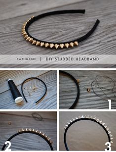 how to make a beaded headband with gold beads and black leather threads