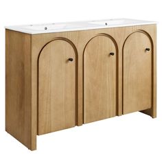 a double sink cabinet with three doors on each side