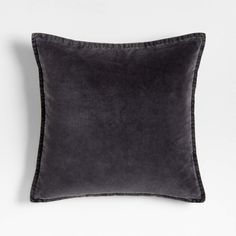 Relaxed Washed Organic Cotton Velvet 20"x20" Dark Sea Grey Throw Pillow with Down-Alternative Insert | Crate and Barrel Navajo Living Room, Grey Throw Pillow, Organic Cotton Pillows, Black Throw Pillow, Black Throws, Black Throw Pillows, Dark Sea, Grey Throw Pillows, Green Throw