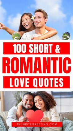 two people sitting on a couch with the words, 100 short and romantic love quotes