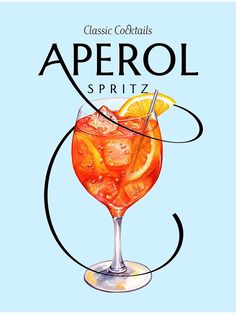 an advertisement for aperol spritz on a blue background