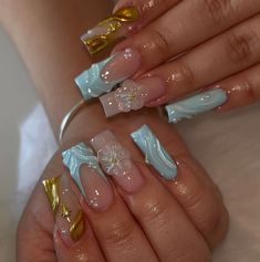 Golden Nails, Summery Nails, Long Acrylic Nails Coffin, Unique Acrylic Nails, Bling Acrylic Nails