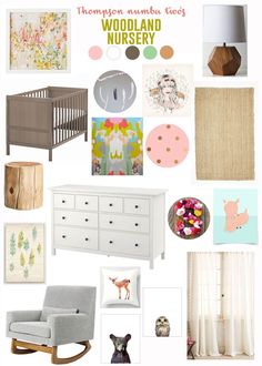 a collage of nursery items including a baby crib