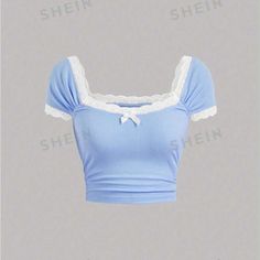 Size: Small But Stretch Material Condition: New. Never Worn Color: Light Blue & White Light Blue Shirts Women, Preppy Tops, Blue Shirt Women, White Corset Top, White Lace Crop Top, Blue Corset, Fancy Tops, Color Light Blue, Light Blue Shirts