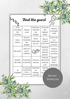 a printable game with the words find the guest