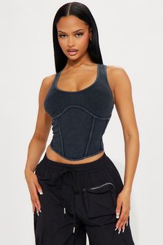 Mia Washed Tank Top - Black Wash | Fashion Nova Fitted Black Tank Top, Black Stretch Vest With Built-in Bra, Fitted Black Knit Tank Top, Black Sporty Camisole Tank Top, Fitted Nylon Casual Vest, Sporty Black Camisole Tank Top, Fitted Casual Nylon Vest, Casual Fitted Nylon Vest, Black Racerback Top With Medium Bust Support