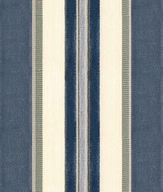 blue and white striped upholstered fabric with vertical stripes on the bottom half of it