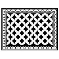 a black and white pattern with circles in the center on a square tile flooring