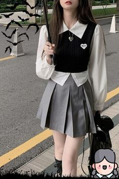 2 Piece Skirt, Patchwork Shirt, Korean Casual Outfits, Skirt Sets, Mode Inspo, Kpop Fashion Outfits, Really Cute Outfits, Pleated Mini Skirt, Korean Outfits