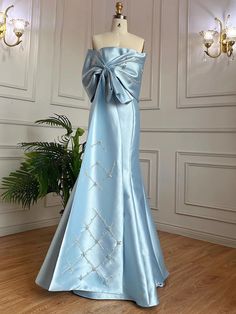 Lasaky - Light Blue Satin Strapless Jacket Graceful Host Wedding Banquet Evening Dress Clothing Fancy, Dresses By Color, Old Fashion Dresses, Prom Style, Ornament Pattern, Wedding Banquet, Gorgeous Clothes, New Closet, Elegant Dresses For Women