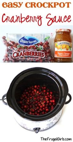 cranberry sauce in a crock pot with text overlay