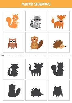 the matching shadow worksheet shows different animals