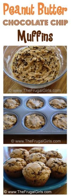 the peanut butter chocolate chip muffins are ready to be eaten