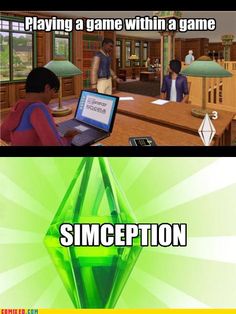 two pictures with the same caption, playing a game within a game simption