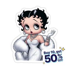 a sticker with an image of a woman in a dress and fur stoler