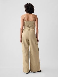 Money Aesthetics, Cargo Jumpsuit, Easy Silhouette, Something In The Way, Boat Ideas, Cotton Jumpsuit, Tie Belt, Square Neckline, Welt Pockets