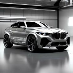 the bmw concept suv is shown in black and white