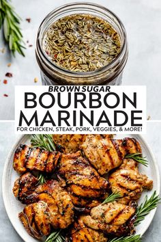 brown sugar bourbon marinade with grilled chicken and herbs