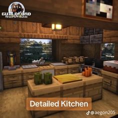 an image of a kitchen in the minecraft house with lots of items on the counter