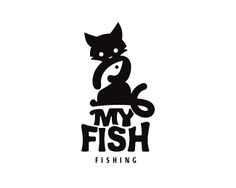 a black cat sitting on top of a white background with the words, my fish fishing