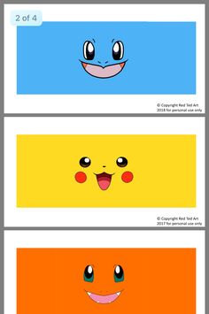 four different types of pokemon faces with the same color scheme on each face, and one is