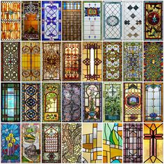 many different stained glass windows and doors