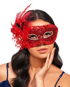 PRICES MAY VARY. Feather asquerade mask is made of high quality plastic and selected sequin fabrics, delicate metal accessories, innovative and unique design to fit your dress. Red masquerade mask is designed with an adjustable elastic band that can be adjusted according to your head circumference until it is comfortable and not tight. One size fits most people. The new and unique design will make you stand out on the occasion you attend! Venetian mask for women is our latest design style, you will be amazed wearing this masquerade mask, be the envy of the party when people see you wearing our sparkling masquerade mask, you sure to get lots of compliments. Carnival mask feathers and masks are pasted with velcro stickers, feather parts can be pasted back and forth to adjust their favorite A Red Masquerade Mask, Red Masquerade, Mask Flower, Masquerade Ball Mask, Ball Mask, Carnival Mask, Party Mask, Venetian Mask, Mardi Gras Mask