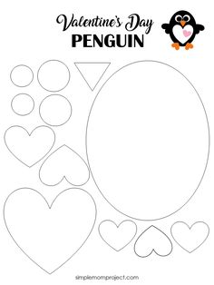 valentine's day penguin cut out with hearts and an egg on the side, in black and white