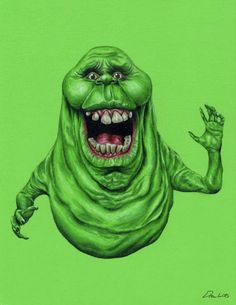 a drawing of a green creature with its mouth open and hands out in the air