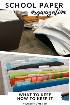 an organized drawer with folders and files in it that are labeled school paper organization