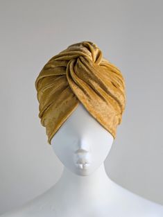 LUXURY CRUSHED VELVET TURBAN HAT You love timeless elegance and effortless comfort--exactly why this Yellow Crushed Velvet Twist Turban Hat was created. Perfect for chemo headwear, hair loss coverage, or adding a vintage-inspired touch to your winter wardrobe, this turban hat combines a plush, crushed velvet texture with a stylish twist-front design. The soft stretch fabric ensures a comfortable, non-slip fit for all-day wear, making it a versatile piece for any occasion. As someone who values b Winter Head Wrap, Velvet Turban, Chemo Headwear, Turban Hat, Winter Vintage, Head Covering, Twist Front, Crushed Velvet, Turbans