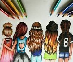 Resultado de imagen para imagenes de amigo para dibujar Bff Pics, 5 Best Friends, Drawing Hair, Friend Bff, Girl Sketch