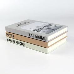 three books stacked on top of each other in front of a white background with the title'taj mahla machu picchu '