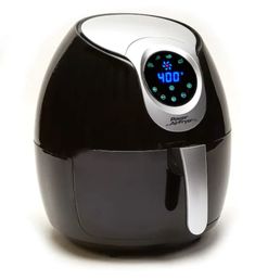 an air fryer sitting on top of a white table