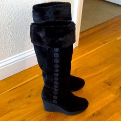 Super Warm, Comfy, Dressy Wedge Boots. Never Worn. Purchased In Moscow. Tall Wedge Boots, Dressy Wedges, Wedge Boots, Fancy Dresses, Shoes Heels Boots, Cute Shoes, Moscow, Shoes Women Heels, Heeled Boots