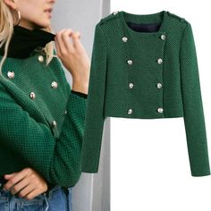 Wenkouban Women's autumn coat 2023 solid color Fashion short Tweed jacket female blazer button long