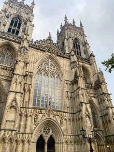 the large cathedral has many windows on it