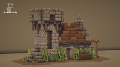 a small house made out of bricks and grass